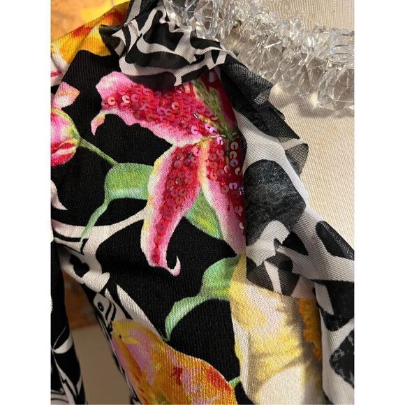 Vintage 80s Alberto Makali Women’s Medium Black Floral 2 Piece Outfit Set Blouse - Picture 4 of 12